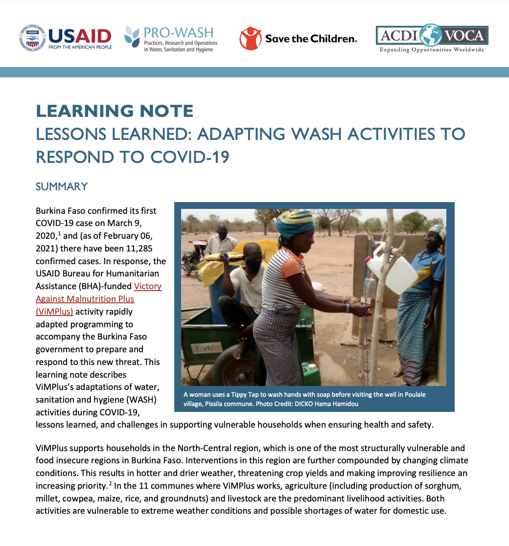 Lessons Learned: Adapting WASH Activities to Respond to COVID-19