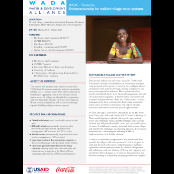 WADA – Tanzania: Entrepreneurship for Resilient Village Water Systems 