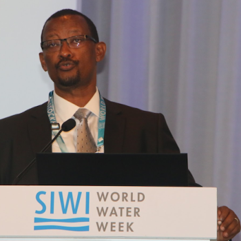 Dr. Canisius Kanangire, Executive Secretary of the African Ministers’ Council on Water (AMCOW), speaks at Stockholm World Water Week. Photo credit: AMCOW