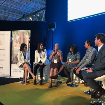 Gap Inc. and USAID led a panel discussion on August 28, 2019, at World Water Week with implementing partners from the Women + Water Alliance (W+W Alliance)—WaterAid, Water.org, CARE India, and the Institute for Sustainable Communities. Photo credit: Gap Inc.