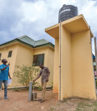 The Rotary–USAID partnership provided this clinic in Osedzi with a borehole and a solar-powered pump. Photo credit: Rotary International/Andrew Esiebo