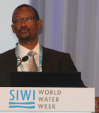 Dr. Canisius Kanangire, Executive Secretary of the African Ministers’ Council on Water (AMCOW), speaks at Stockholm World Water Week. Photo credit: AMCOW